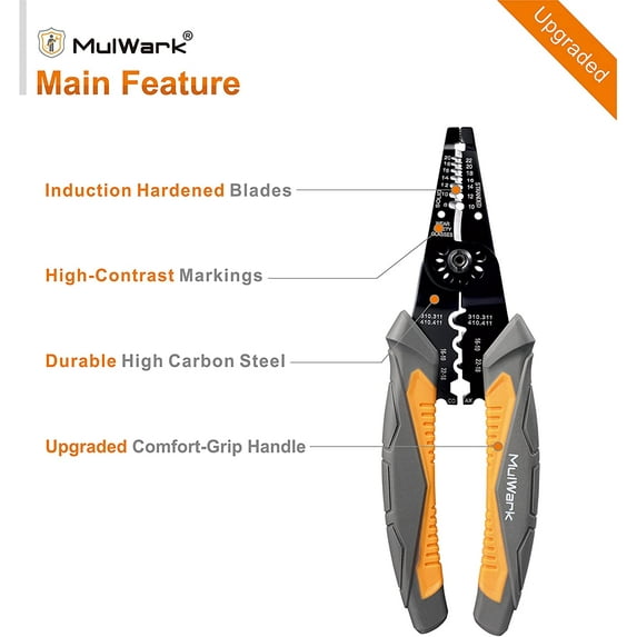 MulWark 8" Heavy Duty Wire Stripper Cutter Crimper, Multi Pliers For Wire Stripping/Snips/Cable Cutting, Electrical Hvac Crimping Tool For Professional Electrician, 8 AWG to 22 AWG