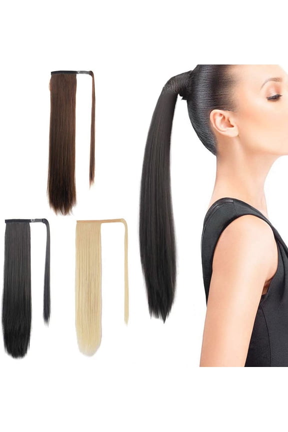 Mulaibdin Long Straight Ponytail Extension 24 Inch Tape in Hair Extension Wrap Around Long Pony Tail Extension Synthetic Heat-Resisting Hairpiece for Women (Medium Brown)