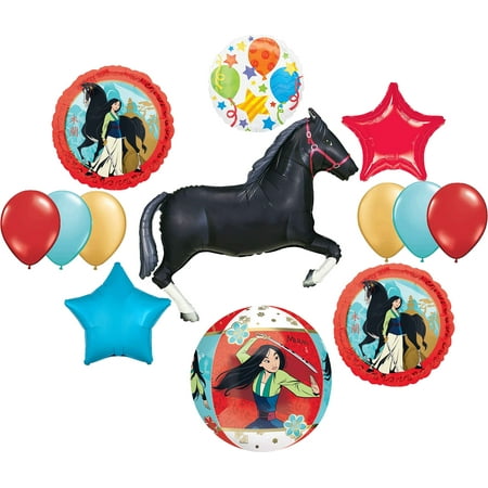 Mulan Birthday Orbz Balloon Bouquet Party Supplies and Black Horse Decorations