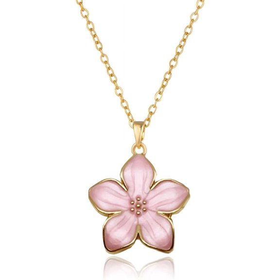 Blossom of Honor Necklace Pink Enamel Flower Charm Pendant for Women-Warrior Princess Birthday Gift for Her