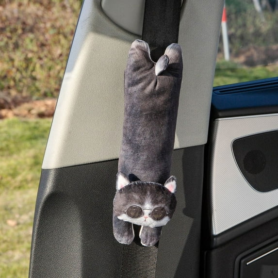 Mulanimo Car Headrest Pillow Seat Belts Cover Padding 3D Printed Dog Cat Face Cute Neck Rest Auto Neck Safety Cushion