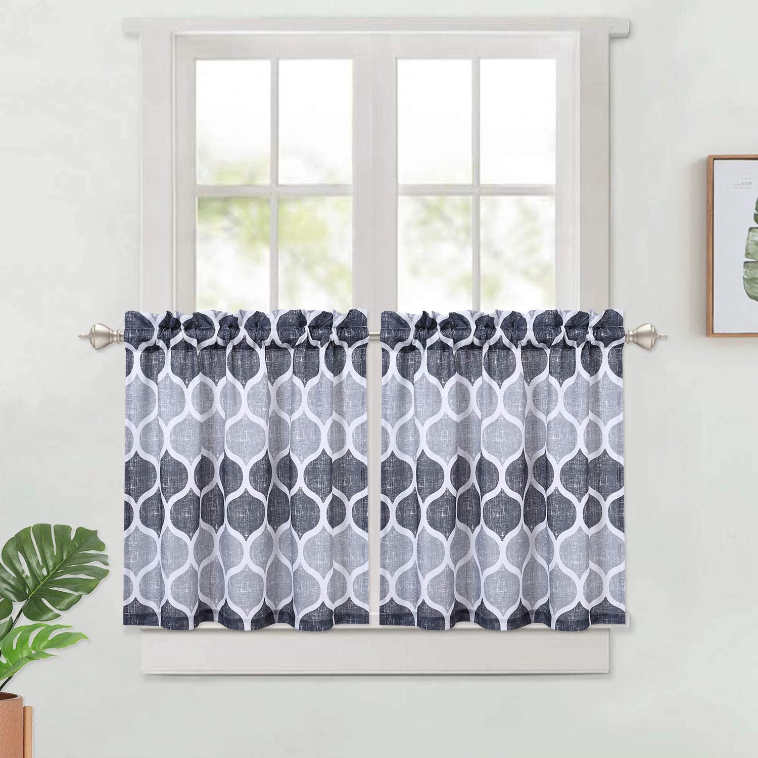 Mulanimo Tier Curtains for Kitchen Window, Geometric Pattern Short ...