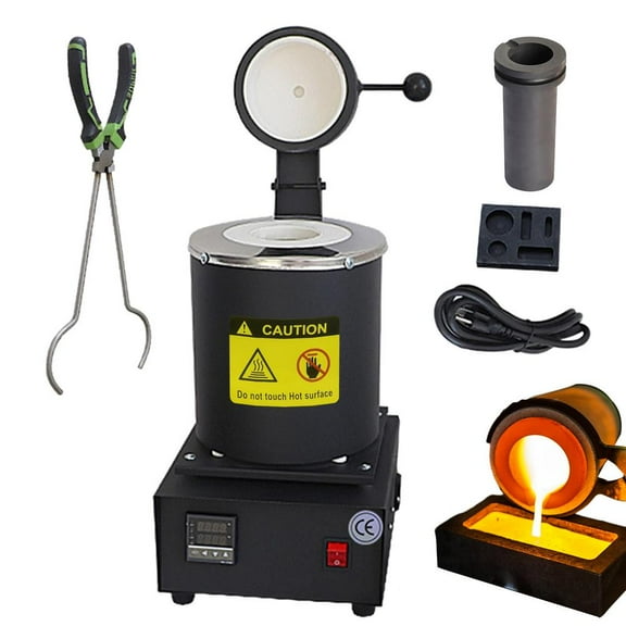 Mulaxen 1400W Smelting Furnace Kit Crucible 2000F(1150) Electric Metal Melting Furnace Tools Accessories Parts Craft Mold Gloves for Beginners Home Gold Foundry Smelter Forge for Silver Aluminum