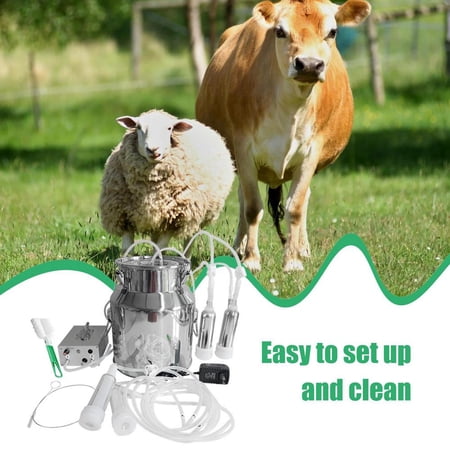 Mulaxen 14L Cow Milking Machine, Rechargeable Battery Powered Speed Adjustable Pulsating Vacuum Pump, Stainless Steel Milk Bucket with Auto Stop Check Valve Cow Milker Machine (Pro Model)