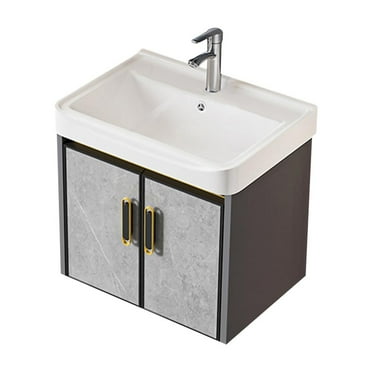 Mulaxen 20”Bathroom Sink ,Bathroom Vanity Sink Combo for Small Space Black Wall Mounted Cabinet Set Design White Resin Basin Sink Top Chrome Faucet