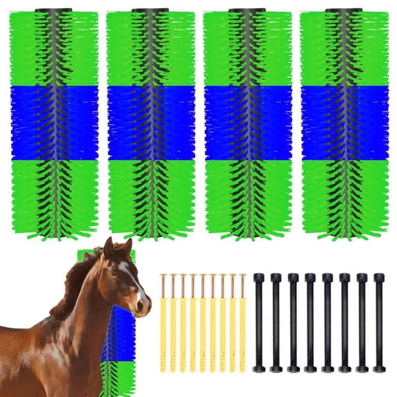Mulaxen 4Pcs Livestock Scratching Brush, Horse Scratcher Brush Full Massage Bushes Grooming Brush Animal Scratchers Itch Relief for Soft Touch Suitable (With 8PCS Screw)