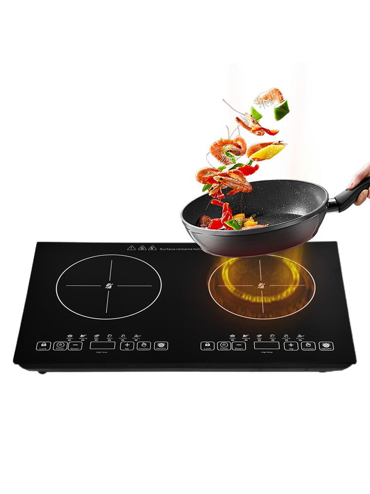 Mulaxen Electric Stove,Countertop Infrared Double Burner, 2000W Electric Hot Plate and Portable Stove with Ceramic Glass Cooktop, 5 Level Temperature Setting and Easy to Clean Base