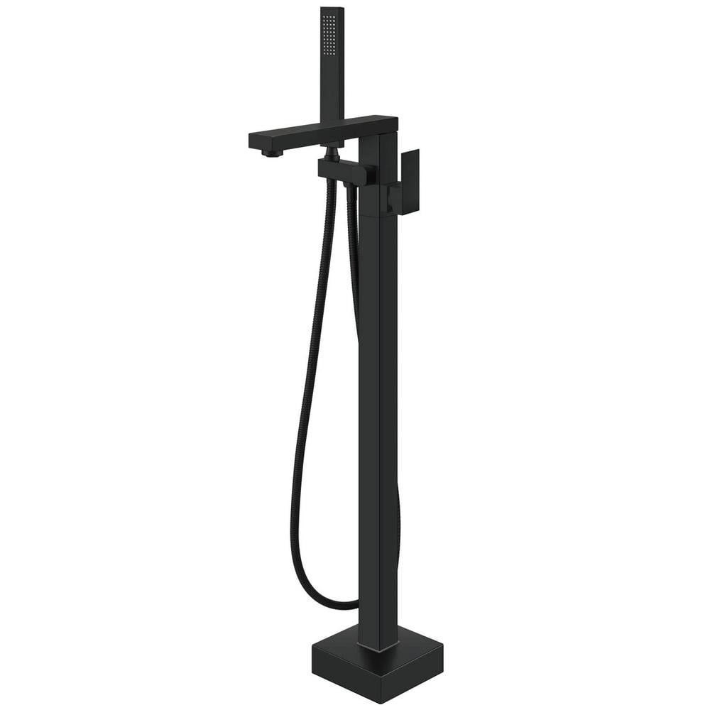 Matte Black Stainless Steel Freestanding Tub Filler with Hand Shower