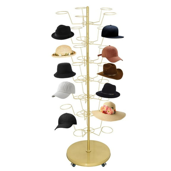 Mulaxen Standing Hat Rack Tree 7-Tier Gold Metal Movable Tree Rack Stand with Wheels 35 Hooks Hats Organizer for Bedroom Hallway Entrance Office excellent