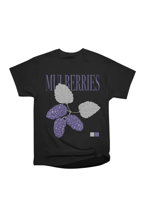 Mulberries fruit colored hand drawn illustration with text T-Shirt Tee Gift For Him Merch