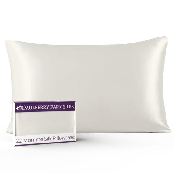 Mulberry Park 100% Silk Pillowcase - 22 Momme, Grade 6A Mulberry Silk - Deep Envelope Closure - Ivory/Standard (20" x 26")