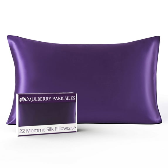 Mulberry Park 100% Silk Pillowcase - 22 Momme, Grade 6A Mulberry Silk - Deep Envelope Closure - Plum/Standard (20" x 26")