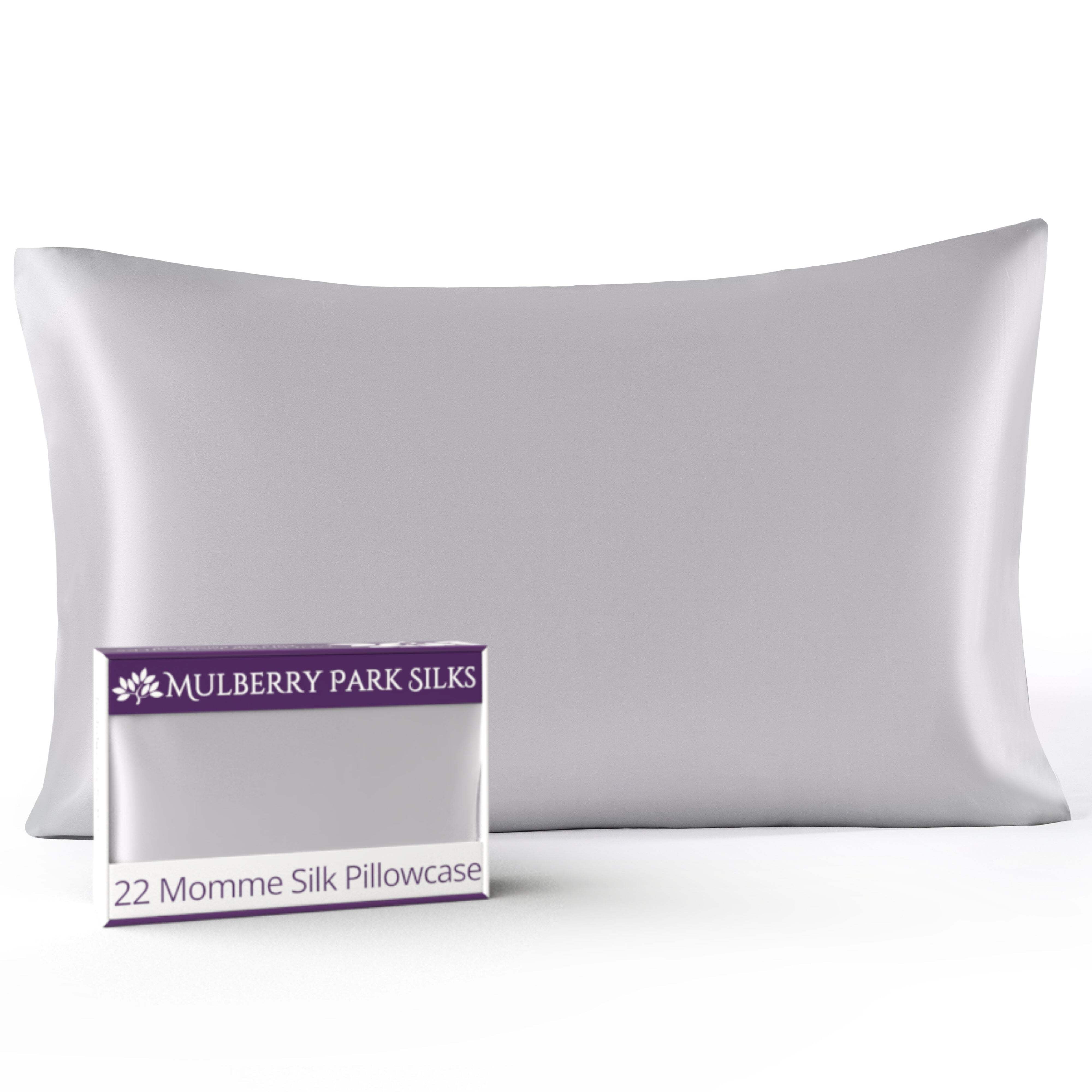 Mulberry Park 100% Silk Pillowcase - 22 Momme, Grade 6A Mulberry Silk - Deep Envelope Closure - Silver/Standard (20" x 26")