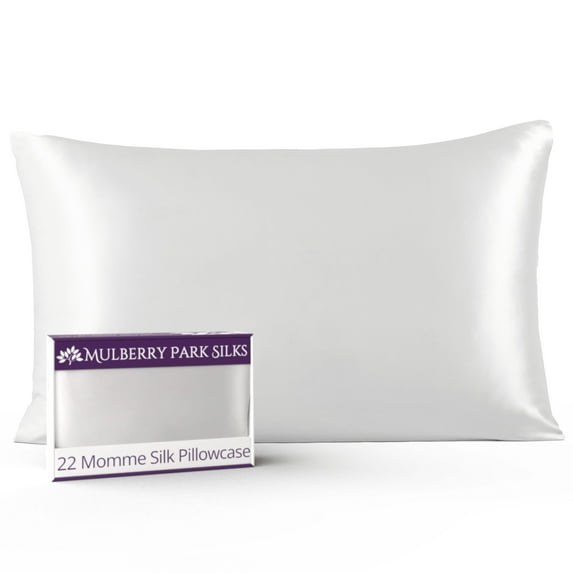 Mulberry Park 100% Silk Pillowcase - 22 Momme, Grade 6A Mulberry Silk - Deep Envelope Closure - White/Standard/Queen (20" x 28")