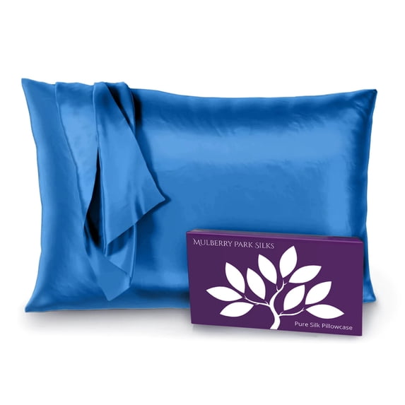Mulberry Park 100% Silk Pillowcase - 22 Momme, Grade 6A Mulberry Silk - Hidden Zipper Closure - Sapphire/Standard (20" x 26")