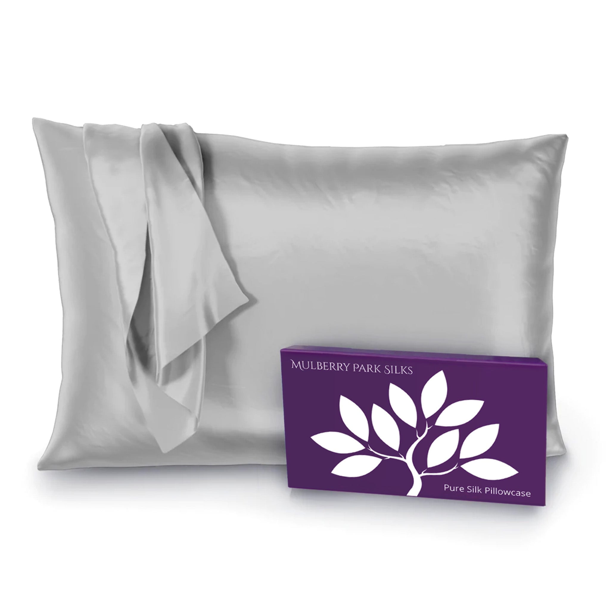 Mulberry Park 100% Silk Pillowcase - 22 Momme, Grade 6A Mulberry Silk - Hidden Zipper Closure - Silver/Queen (20" x 30")