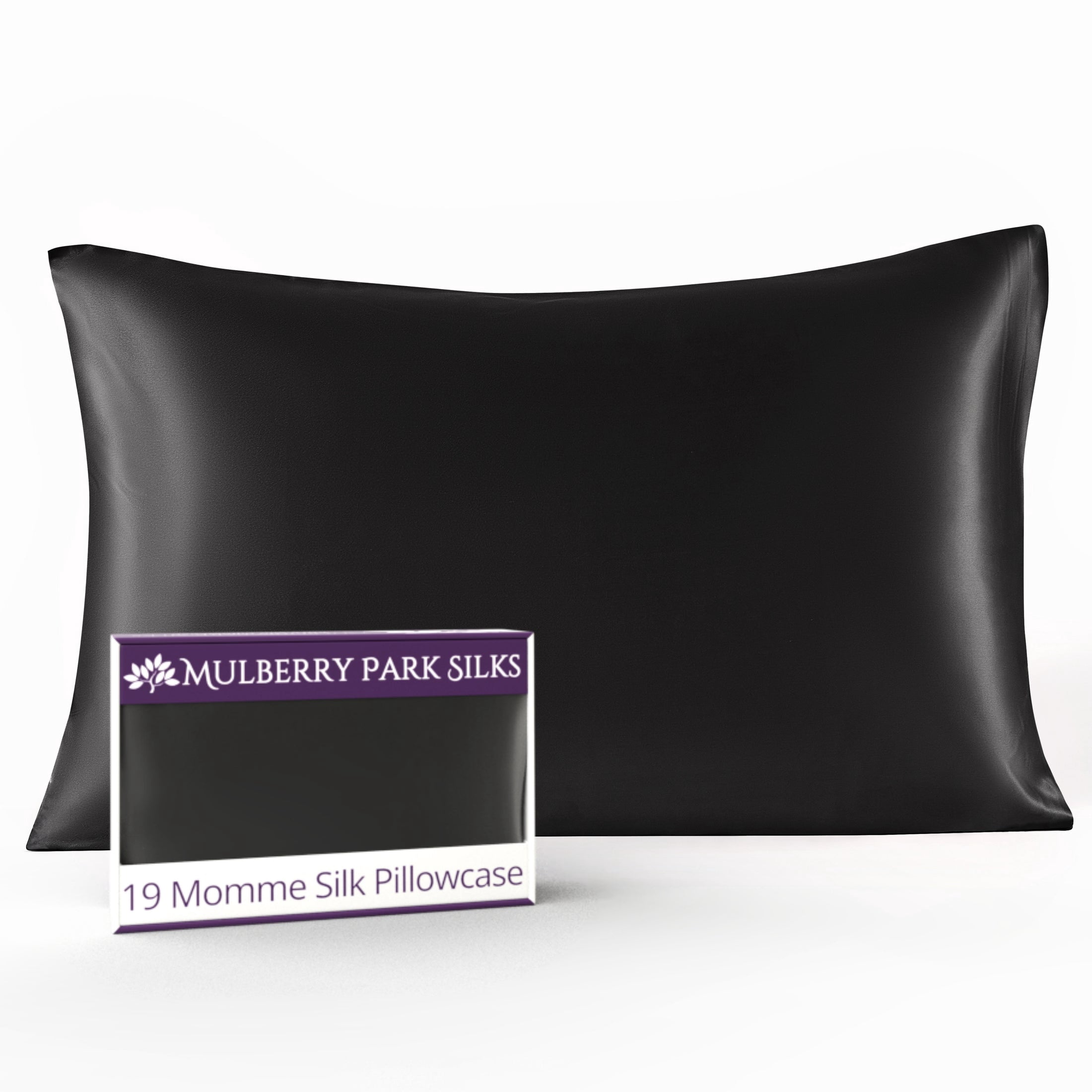 Mulberry Park 19 Momme 100% Silk Pillowcase for Hair and Skin - King 20" x 36", Envelope Closure, Black