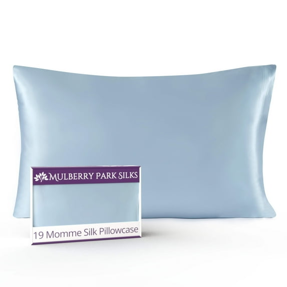 Mulberry Park 19 Momme 100% Silk Pillowcase for Hair and Skin - King 20" x 36", Envelope Closure, Blue