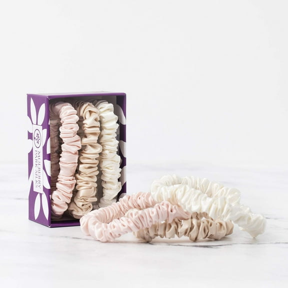 Mulberry Park Silks 100% Pure Silk Hair Scrunchies, 3 Pack - Prevents Frizz, Hair Breakage, Gentle On All Hair Types, Hair Accessories - Small - Ivory, Pink, Sand