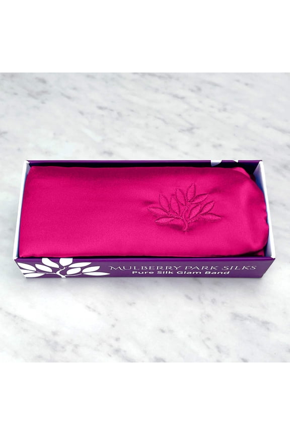 Mulberry Park Silks Glam Band - Spa Headband for Face Washing, Makeup Routine, Skin Care Treatments - 100% Grade 6A - Magenta