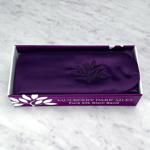 Mulberry Park Silks Glam Band - Spa Headband for Face Washing, Makeup Routine, Skin Care Treatments - 100% Grade 6A - Plum