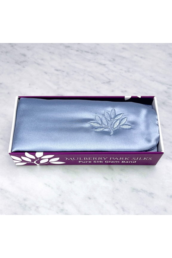 Mulberry Park Silks Glam Band - Spa Headband for Face Washing, Makeup Routine, Skin Care Treatments - 100% Grade 6A - Steel Blue