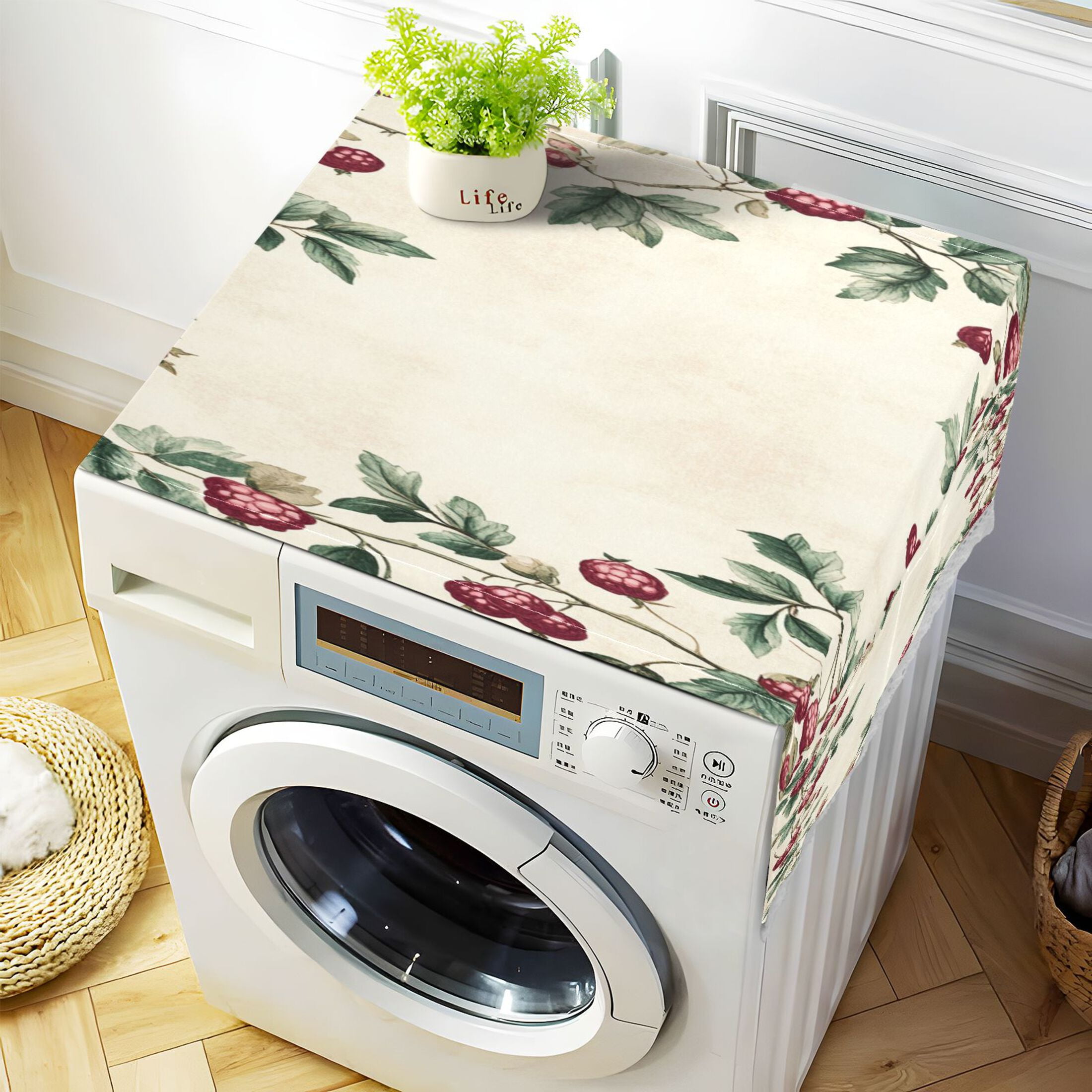Mulberry PatternWasher and Dryer Covers Dust-Proof and Oil Resistant Fridge Cover with 4 Storage Pockets Washing Machine Top Cover for Laundry Kitchen Home 51.2 x 22 In