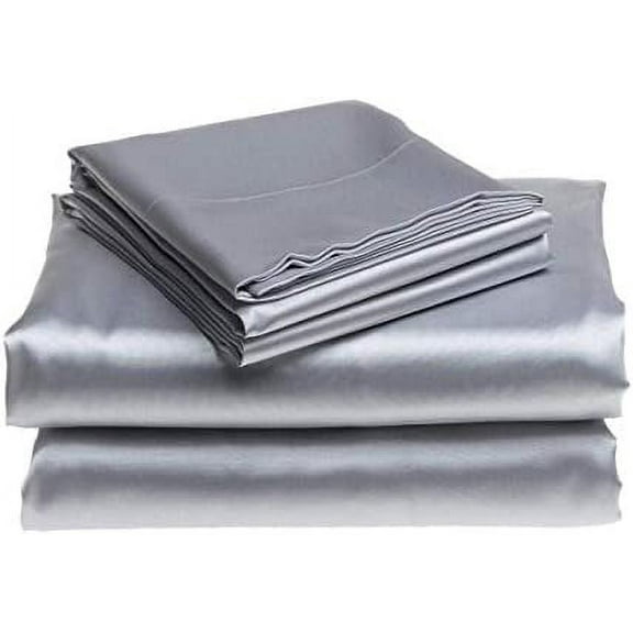 Mulberry Silk 6A Graded (25 Momme) Solid Sheet Set | Queen(60" X 80") Silver |Comfy&Cozy Set Upto 18"(inch) Deep Pockets with Elastic Bounded 4 Piece Set | Oeko-Tex Standard$$Bedding