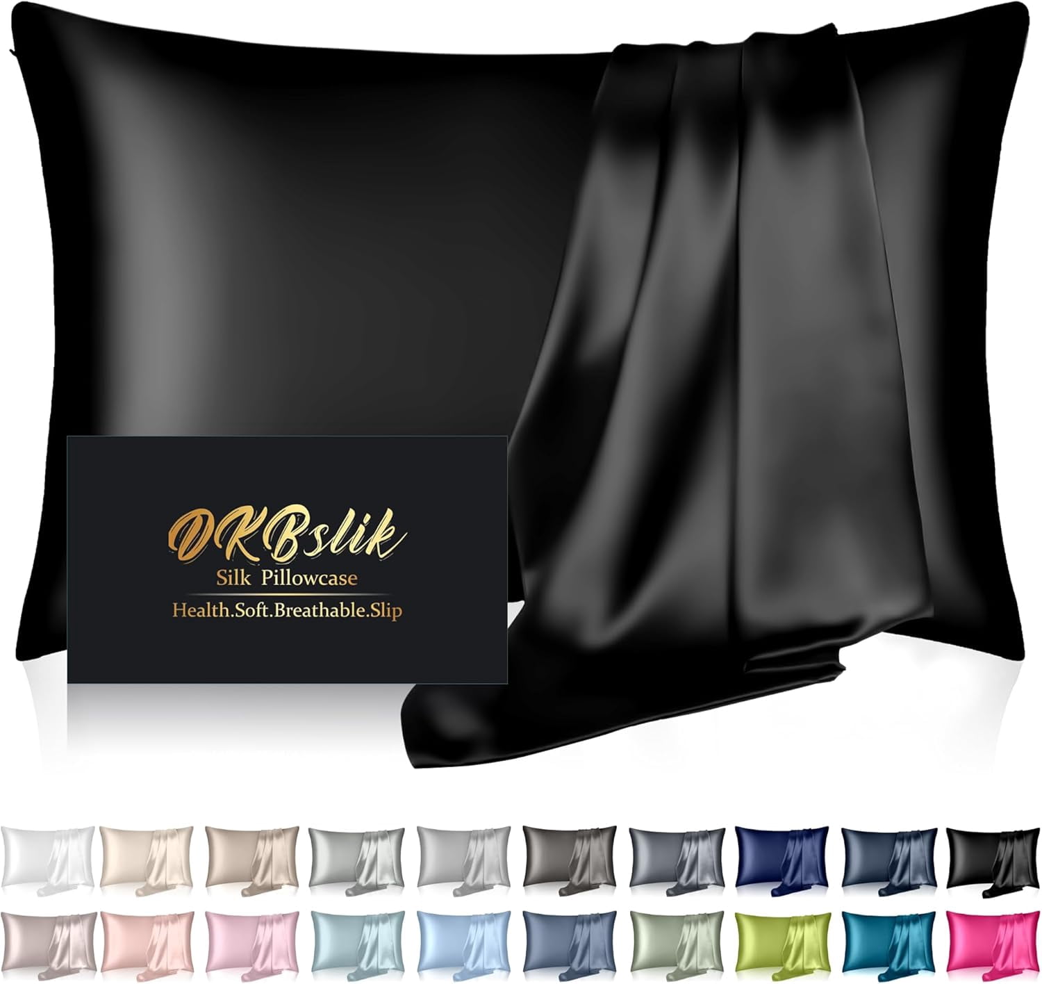 Mulberry Silk Pillow Cases Queen Size, Silk Pillowcase for Hair and Skin, Both Sides Natural Silk Satin Pillowcase for Sleeping Women with Zipper, Gifts for Women Men, Black