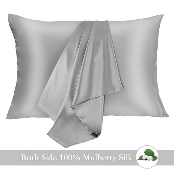 Mulberry Silk Pillowcase for Hair and Skin, 2 Pack Natural Silk Pillowcase Both Sides 16 momme Grade 6A Silk, Soft Breathable Smooth Silk Pillow Cover - Standard,Light Gray(Standard)
