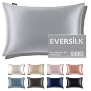 22 Momme Mulberry Silk Pillowcase, 6A Hypoallergenic, Hidden Zipper, Standard Silver Grey, 1 Pack