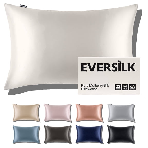22 Momme Mulberry Silk Pillowcase, 6A Hypoallergenic, Hidden Zipper, Standard White, 1 Pack