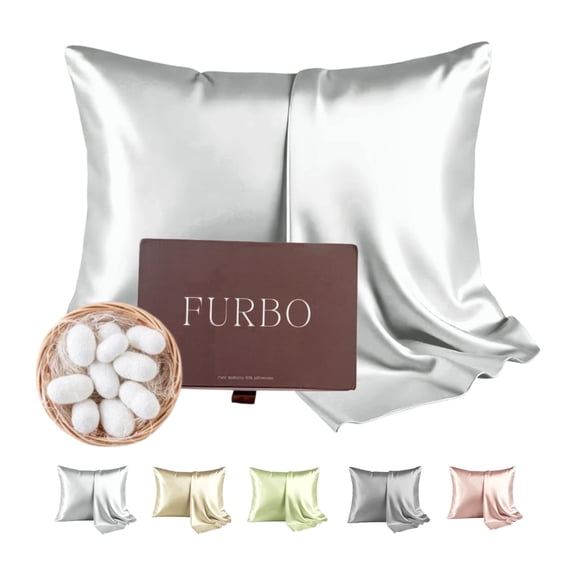 Furbo 100% Mulberry Silk Pillowcase for Hair & Skin, Smooth Luxury Pillow Cover, (Standard Size 20″×26″) Silver Mist