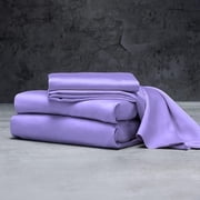 Mulberry Silk Satin Sheet Set - 4 Pc 1 Flat Sheet, 1 Fitted Sheet, 2 Pillowcases - Smooth Bedding for Queen/King Bed - Wrinkle-Resistant, 15" Deep Pockets, Breathable & Cooling.Lilac,QUEEN