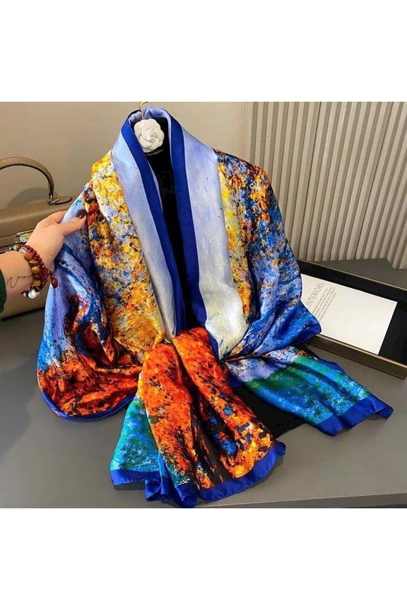 Mulberry Silk Scarf: Autumn Scenery Neckerchief (71" x 35"), Scarfs for Women Dressy Fashion Scarves Long Floral Pattern