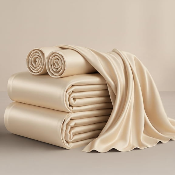 Mulberry Silk Sheet Set 4Pcs, 6A Grade 12 Momme Mulberry Silk Bed Sheets, Fits Mattress Upto 25-30" Deep Pocket ( Twin, Ivory)