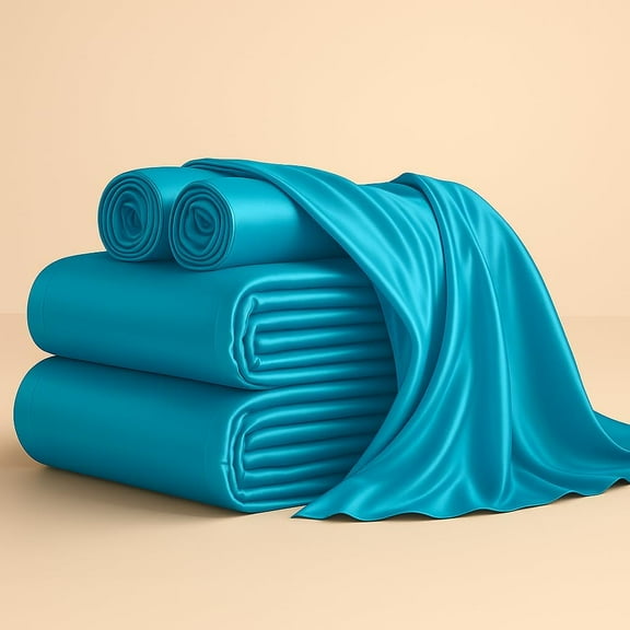 Mulberry Silk Sheet Set 4Pcs, 6A Grade Mulberry Silk Bed Sheets, Fits Mattress Upto 18-24" Deep Pocket ( Twin, Turquoise)