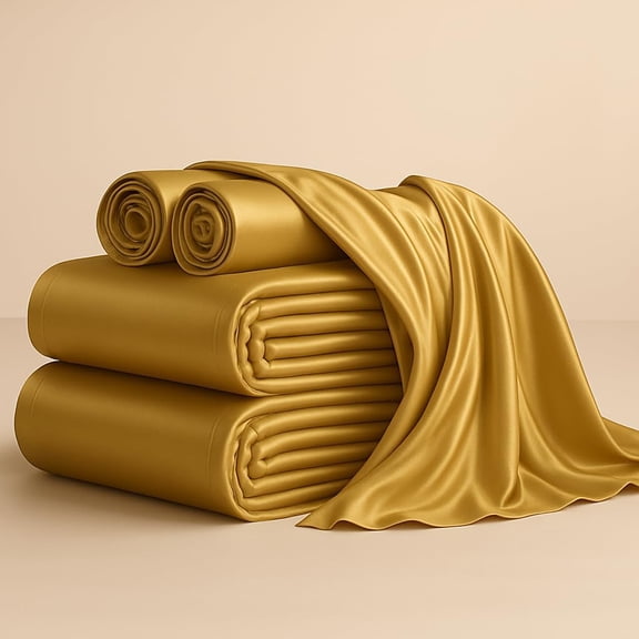 Mulberry Silk Sheet Set 4Pcs, 6A Grade Mulberry Silk Bed Sheets, Fits Mattress Upto 25-30" Deep Pocket ( Twin, Mustard)