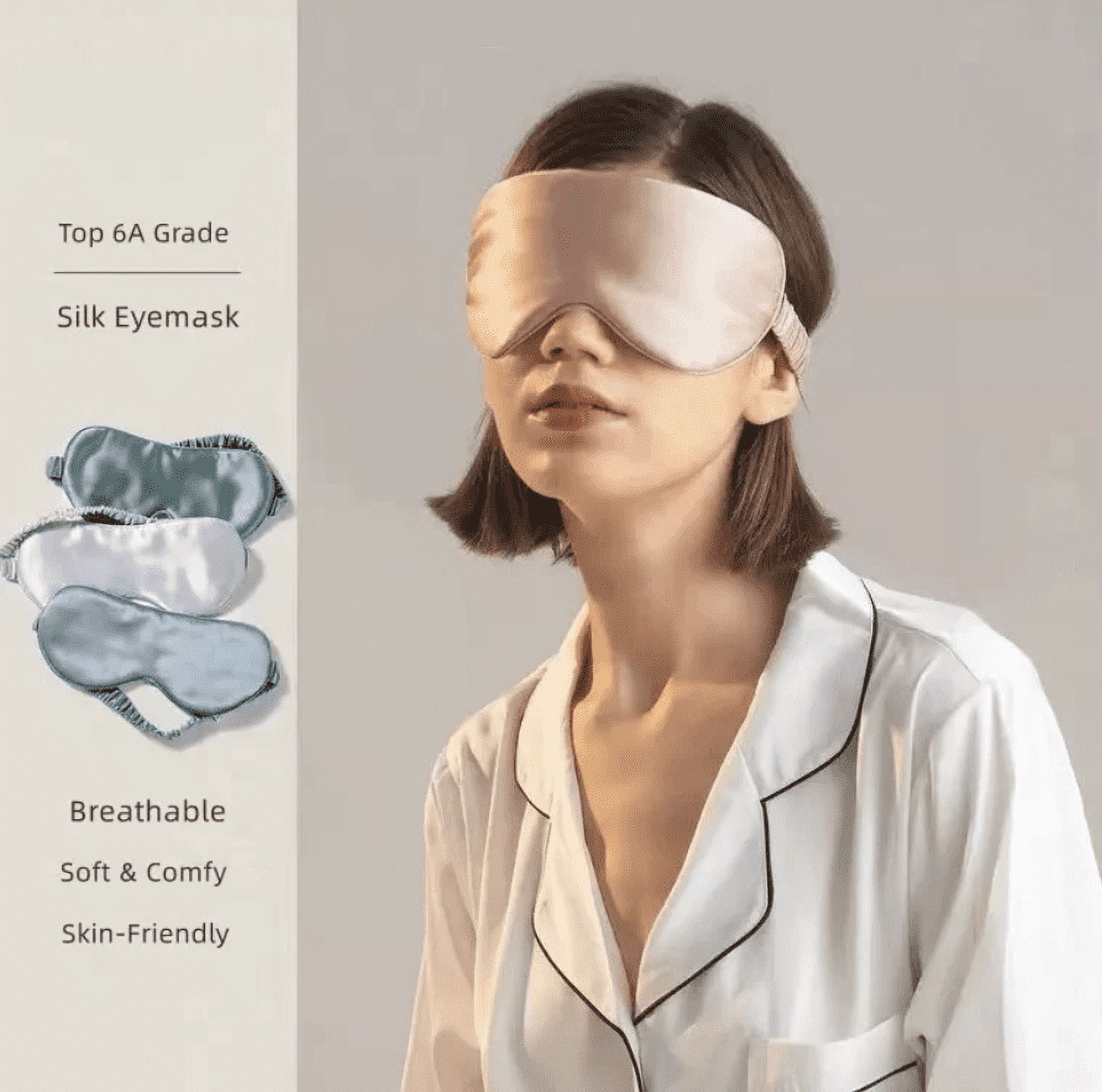 Mulberry Silk Sleep Eye Mask with Silk Covered Elastic Strap - Black