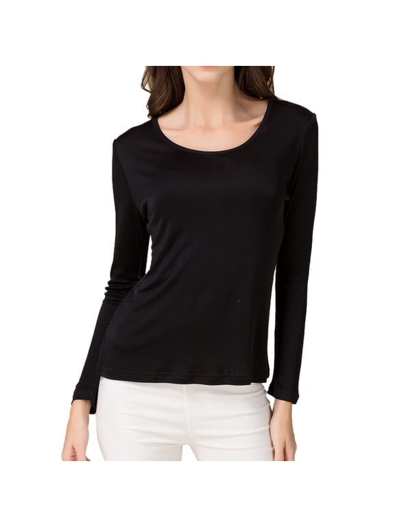 Mulberry Silk Thermal Shirts for Women Long Sleeve Tops Lightweight Base Layer Shirt