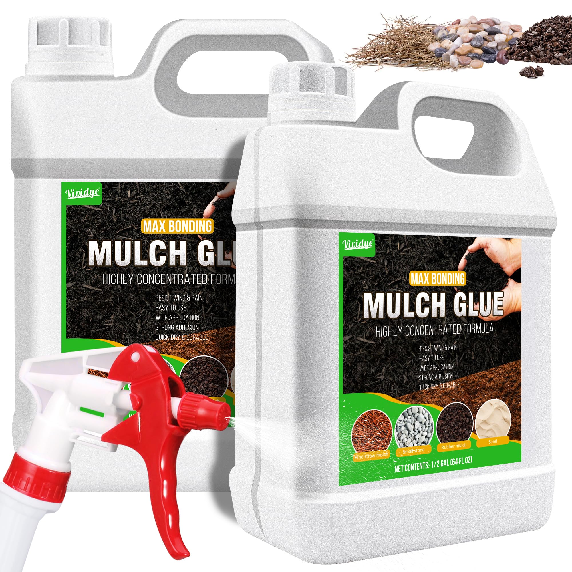 Mulch Glue 1 Gallon / 128oz Mulch Adhesive Pea Binder for Landscaping, Landscape, Garden