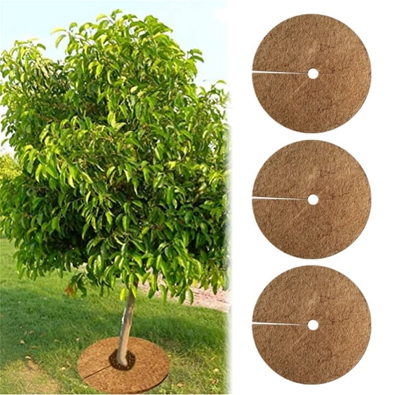 Mulch Pad, 10 Pack Coconut Fiber Mulch Pad with Center Hole, Tree Weed Control Mat for Flower Pots, Flat Weed Barrier for Gardening and Planting(XL,Brown)