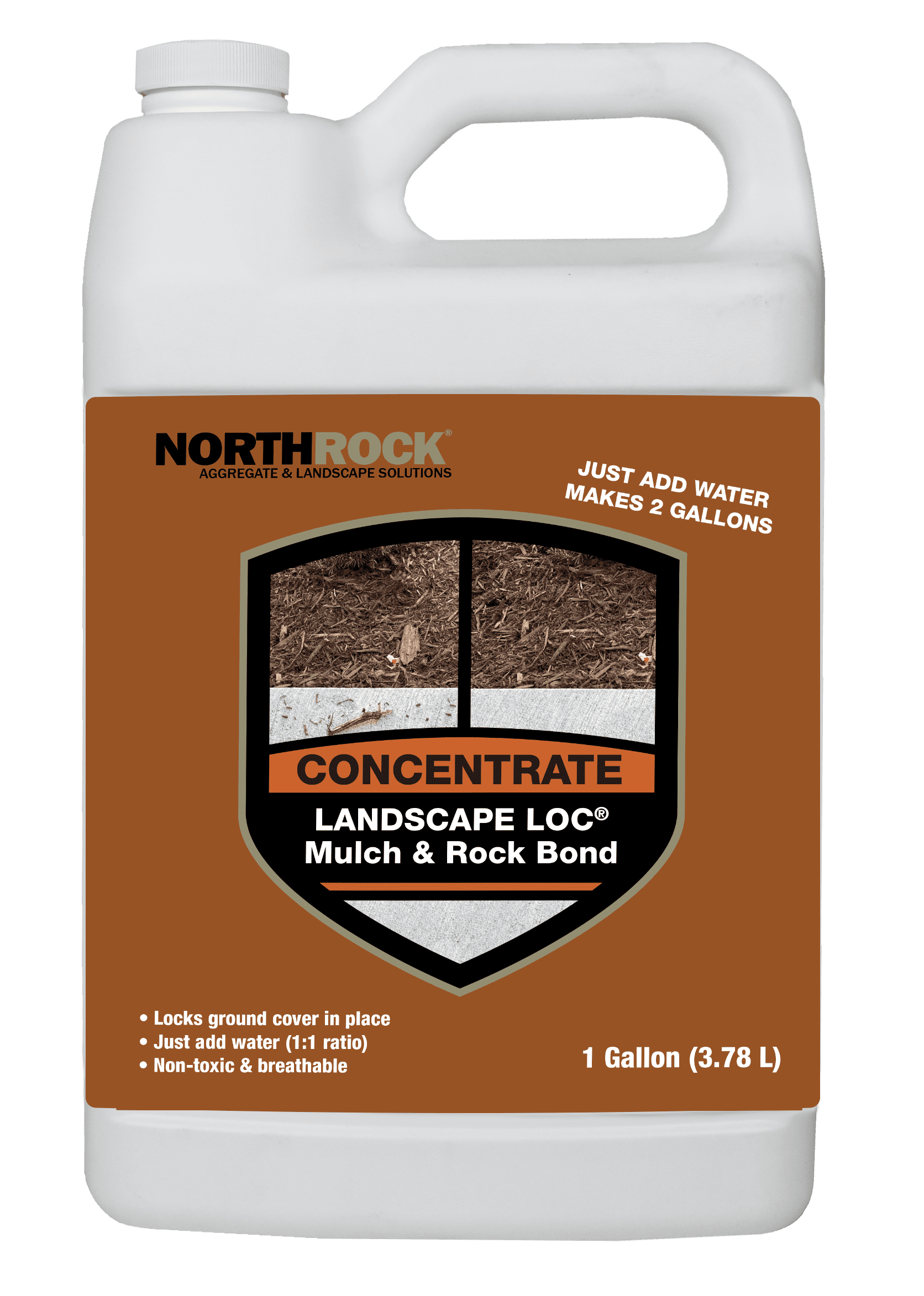 Mulch & Rock Bond Concentrated Formula - Binder for Mulch, Rock, Bark, & Pea Gravel, Strong Stabilizing Glue, Just Add Water, Makes 2 Gallons, Covers 500-1,500 sq. ft. (1 Gallon)