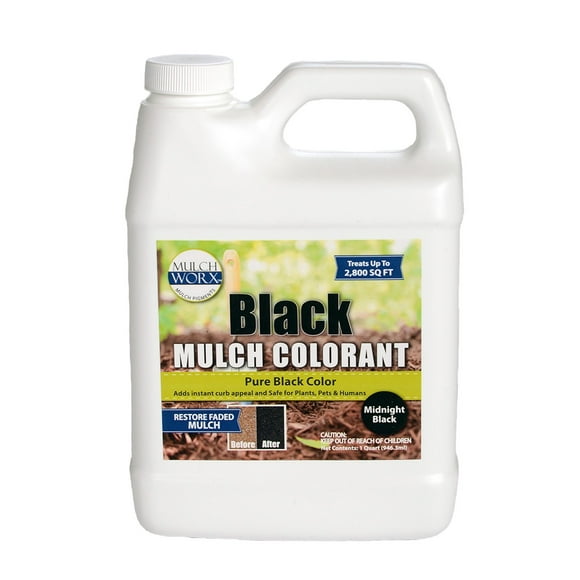 MulchWorx Black Mulch Color Concentrate- Quart - Treats 2,800 Sq. Ft. - Pure Midnight Black Mulch Dye Spray