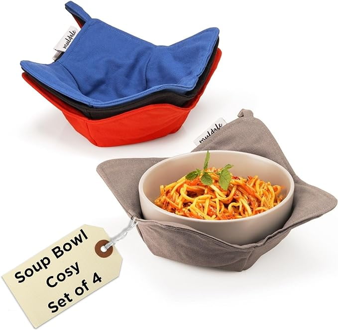 Set of 4 Multicolor Cotton Microwave Bowl Cozies