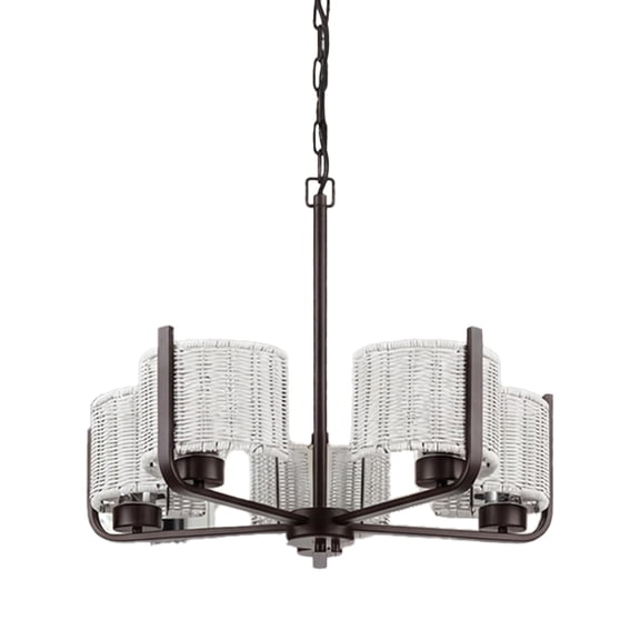 Mule 26" Outdoor Chandelier, Plug-In or Hardwired 5-Light Fixture, Gray Woven Shades