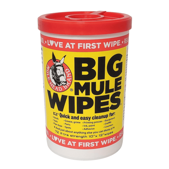 Mule Head Brand Big Mule Wipes 10"x12" Heavy Duty Cleaning Wipe, 72 Count