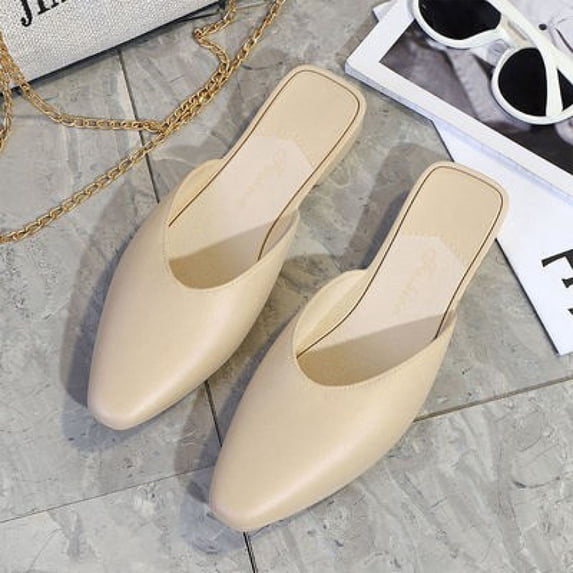 Mule Slippers for Women,Slingback Buckle Flat Pointed Toe Backless Mule Slides Slip On Loafers