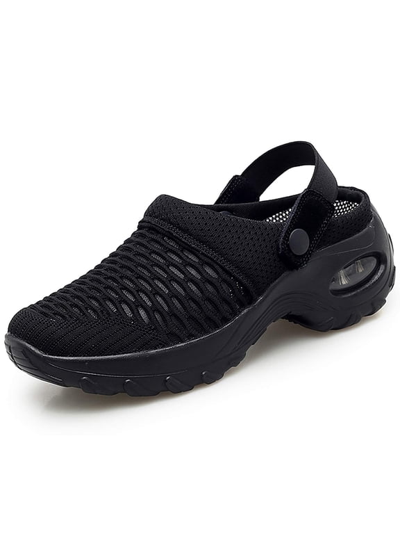 Mules Clogs for Women Air Cushion Platform Mesh Mules Sneaker Sandals for Lady Lightweight Beach Shoes Outdoor Slippers Walking Shoes