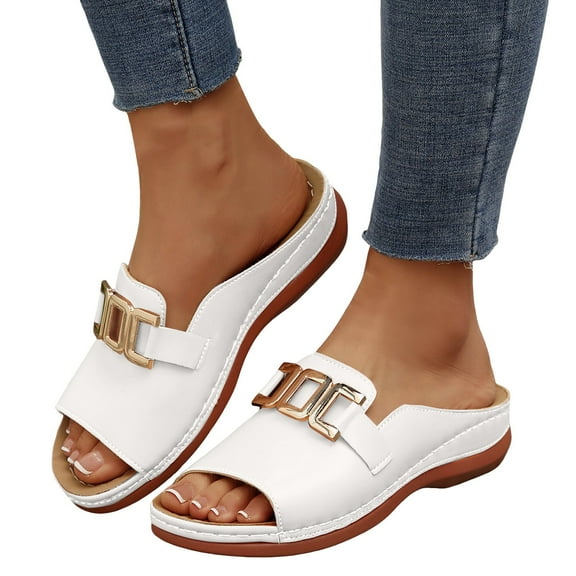 Mules Dressy Sandals for Women Ladies 2025 Leather Fashion Peep Open Toe Low Heel Wedge Slides Slip on Clogs